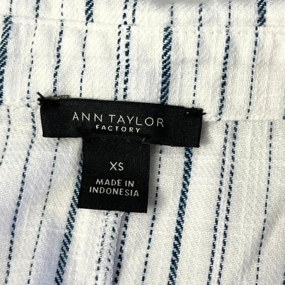 Ann Taylor Factory XS Blue White Striped Shirt Dress Cotton Button Front Casual‎ - Picture 3 of 9